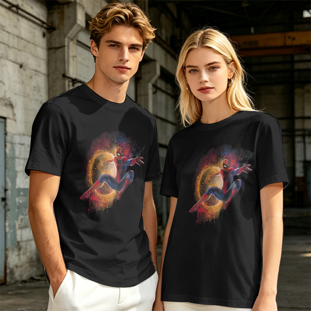 Olive Green Spider-Man Graphic T-Shirt with Cosmic Art Print