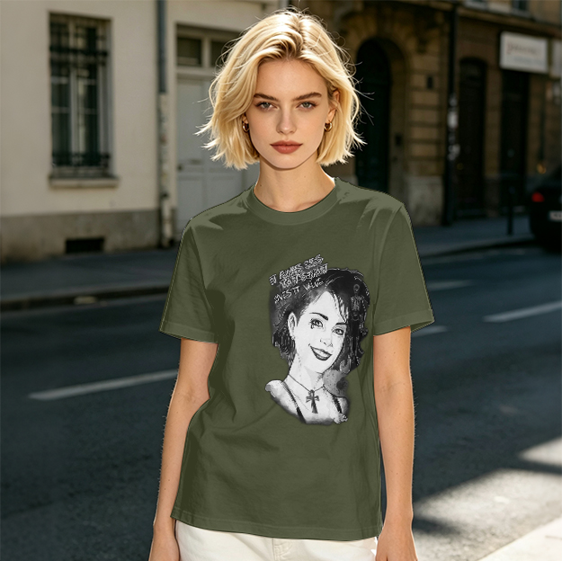 Olive T-Shirt with Black and White Portrait Print