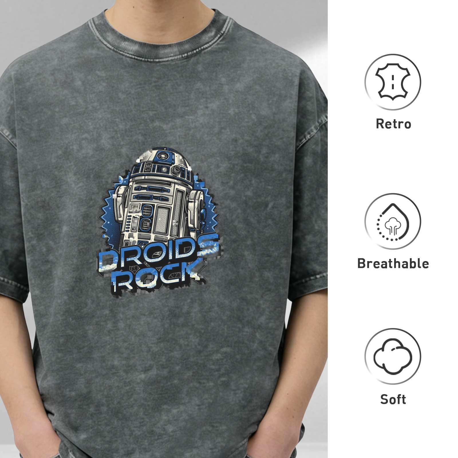 Star Wars R2-D2 Droids Rock Acid Wash Graphic T-Shirt