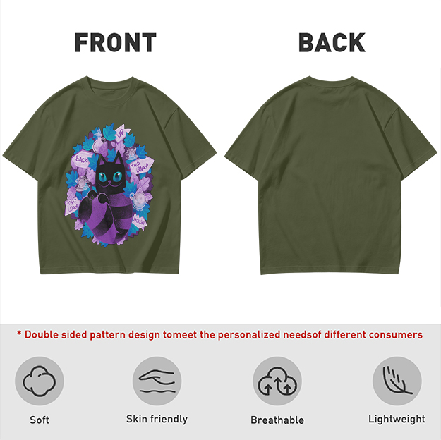 Olive T-Shirt With Whimsical Cheshire Cat Wonderland Art
