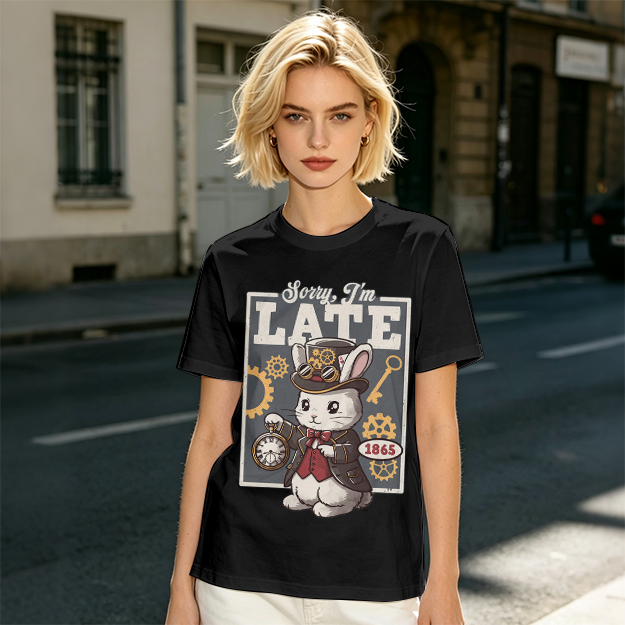 Sorry I'm Late Steampunk White Rabbit Graphic T-Shirt