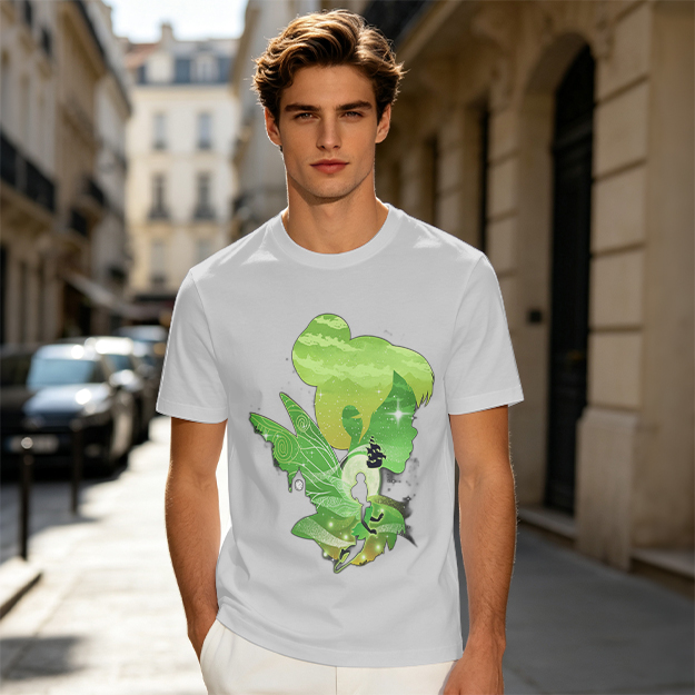 Olive T-shirt with fairy silhouette graphic design