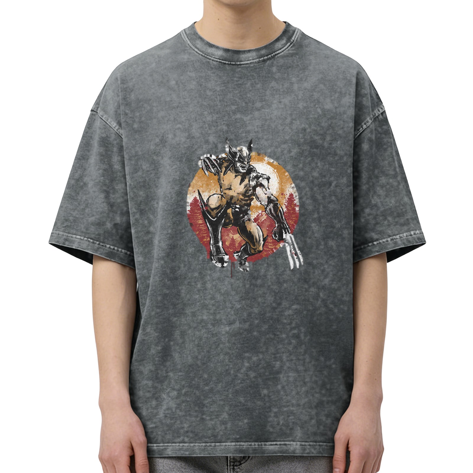 Wolverine graphic acid wash oversized cotton t-shirt