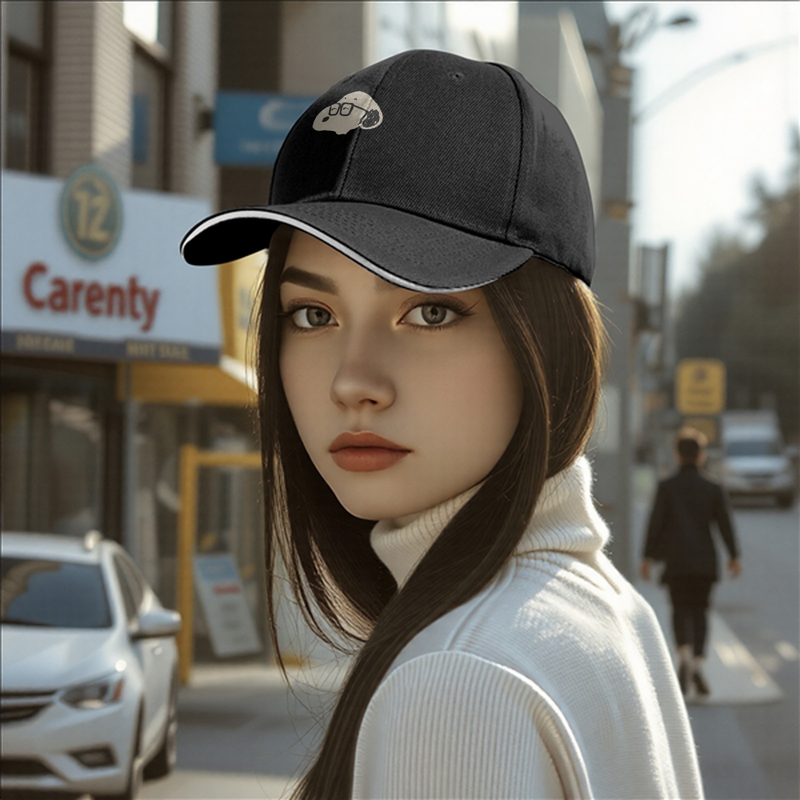 Black Baseball Cap With Snoopy Wearing Glasses Graphic