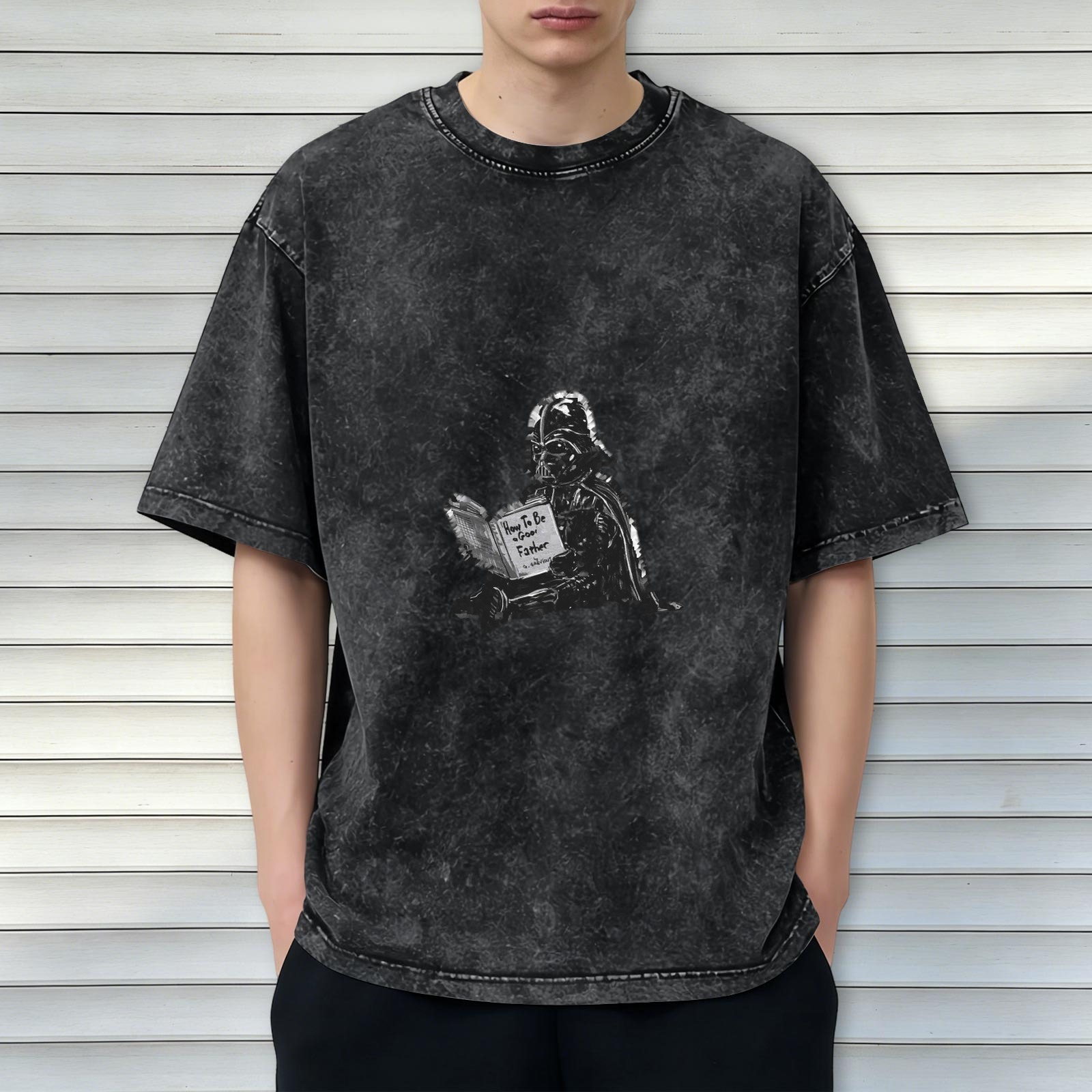 Darth Vader reading How To Be A Good Father graphic vintage wash t-shirt