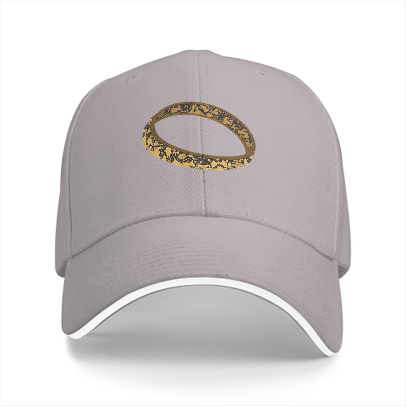 Black Baseball Cap with Distressed Gold Ring Graphic