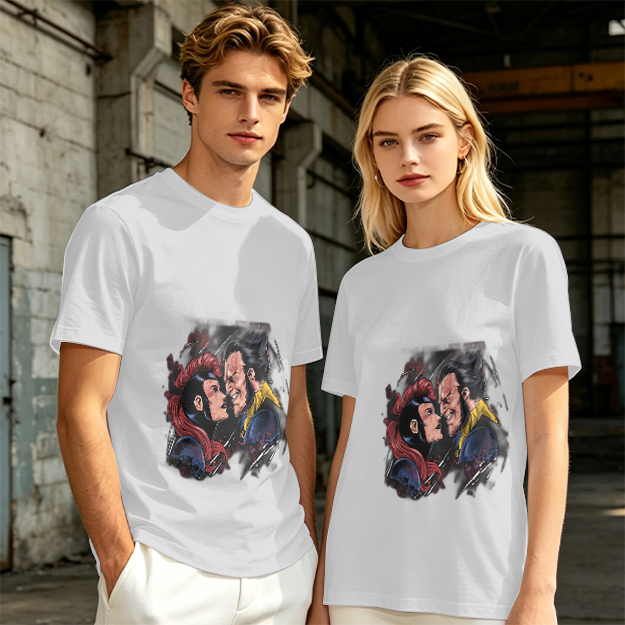 Olive T-shirt with Comic Style Superhero Character Art Print