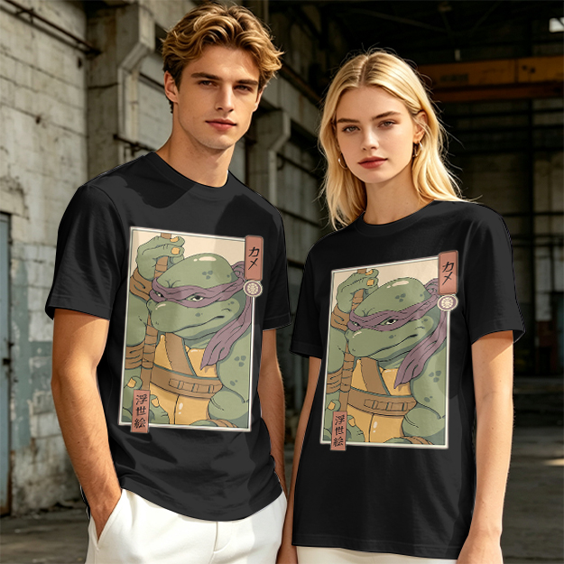 Olive T-shirt with Ukiyo-e style Donatello graphic print