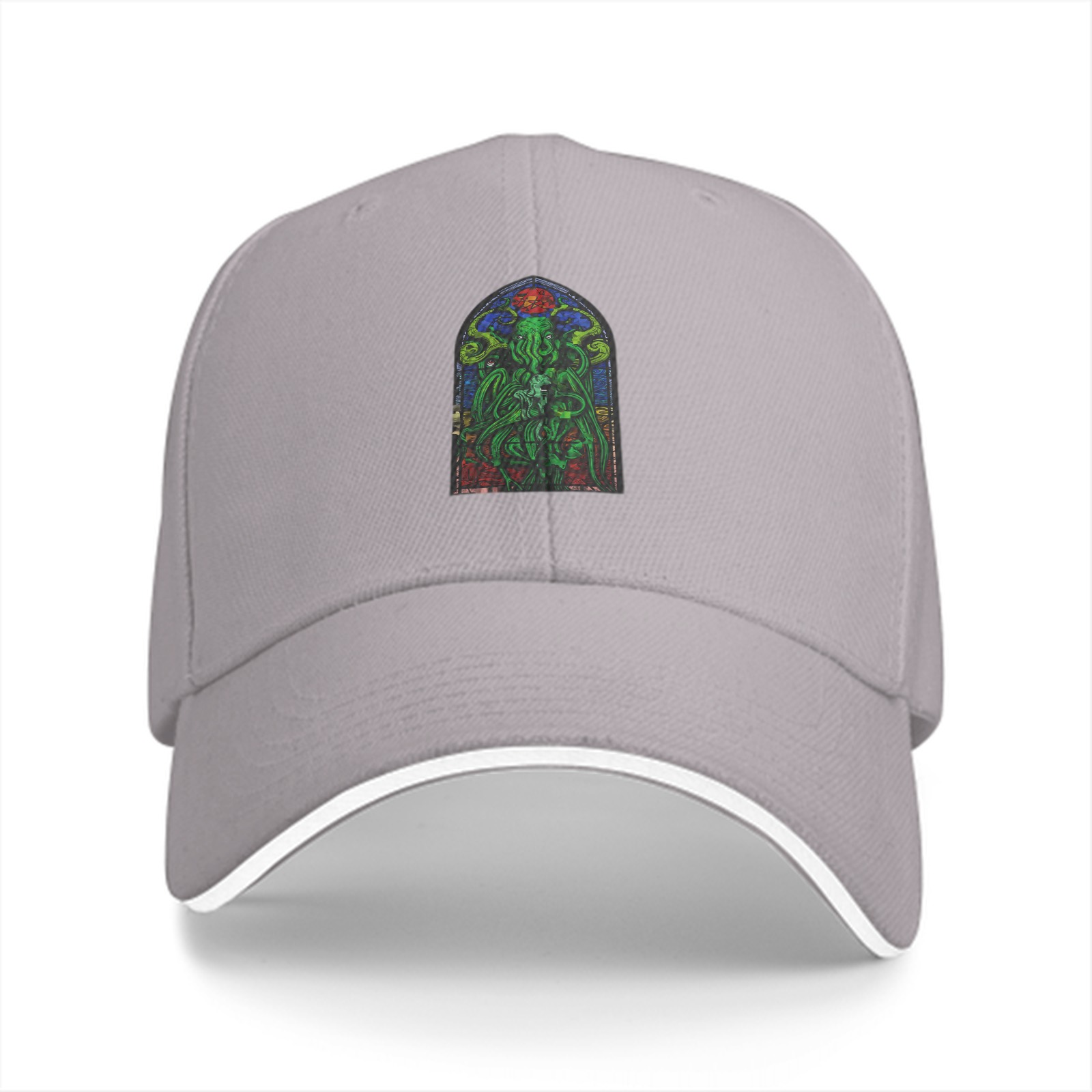 Black Baseball Cap with Stained Glass Cthulhu Art Print