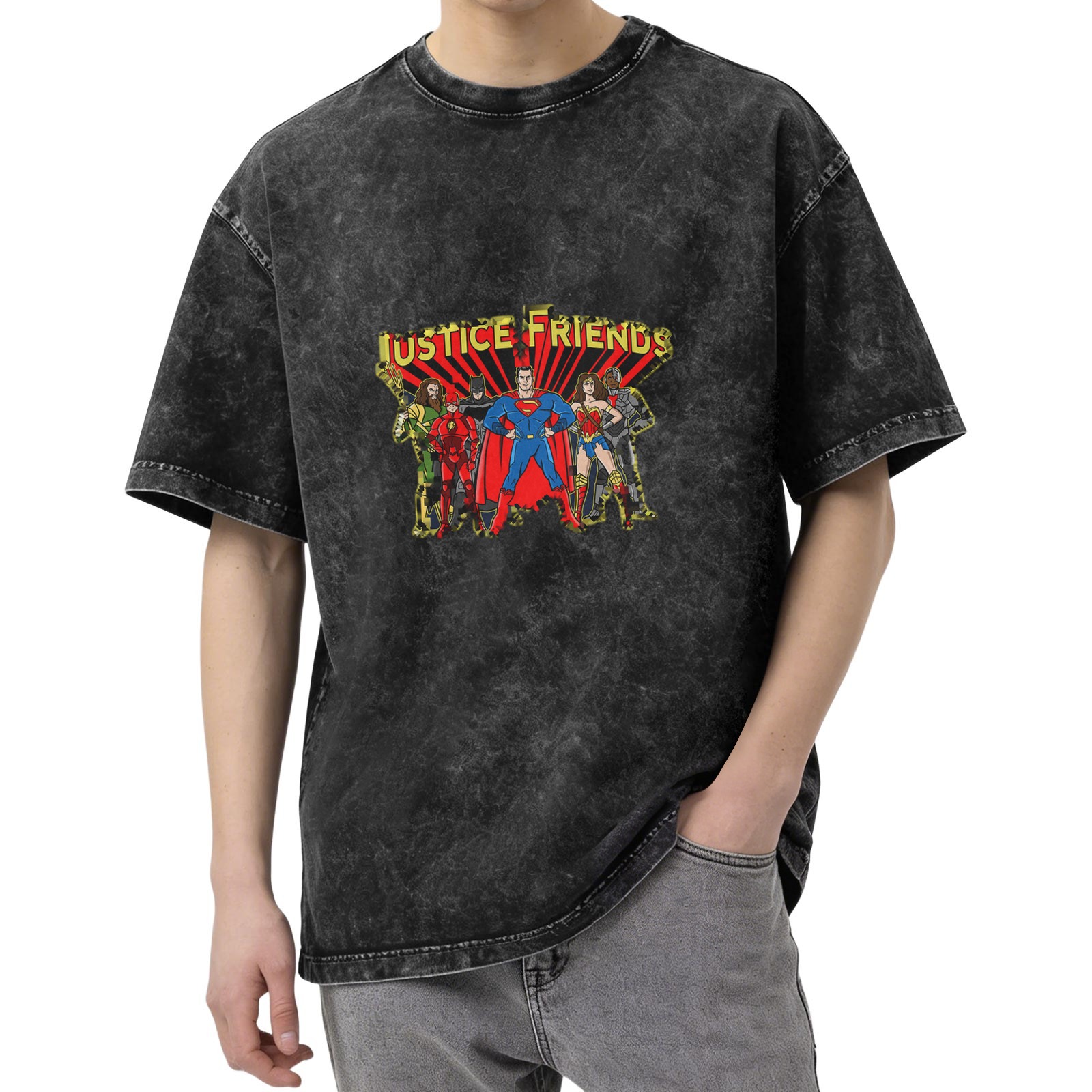 Justice Friends Superhero Graphic Vintage Wash T-Shirt