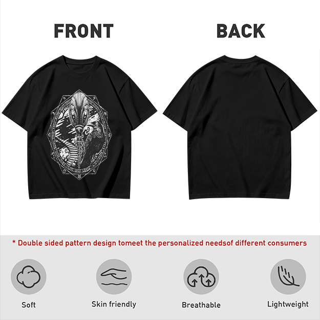 Olive Green T-Shirt With Alien Raven Occult Graphic Print