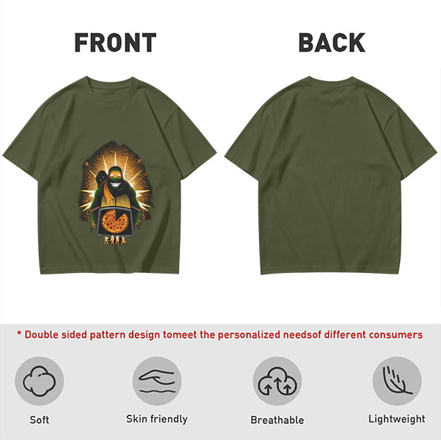 Olive T-shirt with Teenage Mutant Ninja Turtle Pizza Graphic