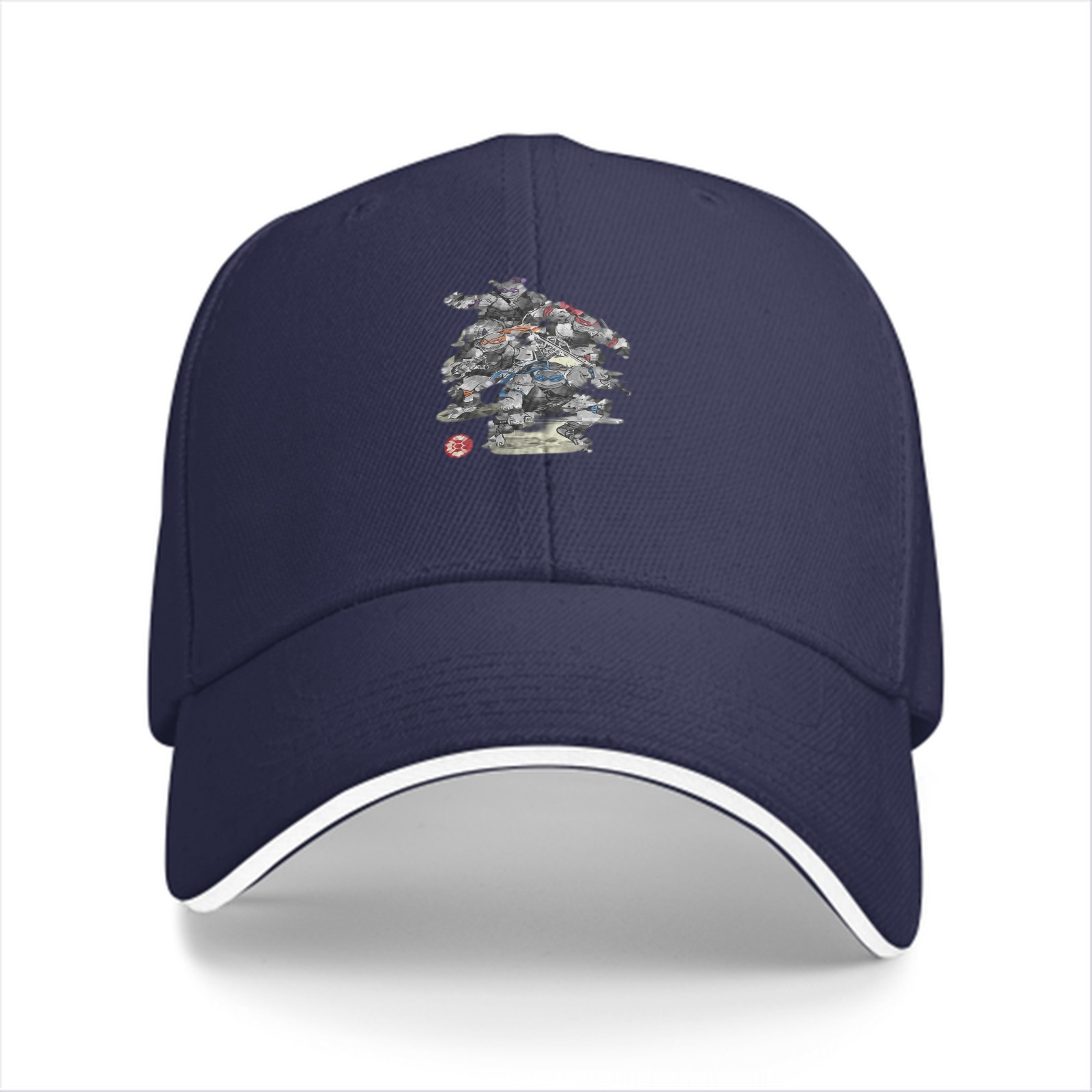 Black Baseball Cap With Detailed Character Collage Print