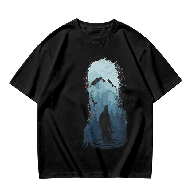 Olive T-Shirt With Dark Fantasy Silhouette And Dragon Print
