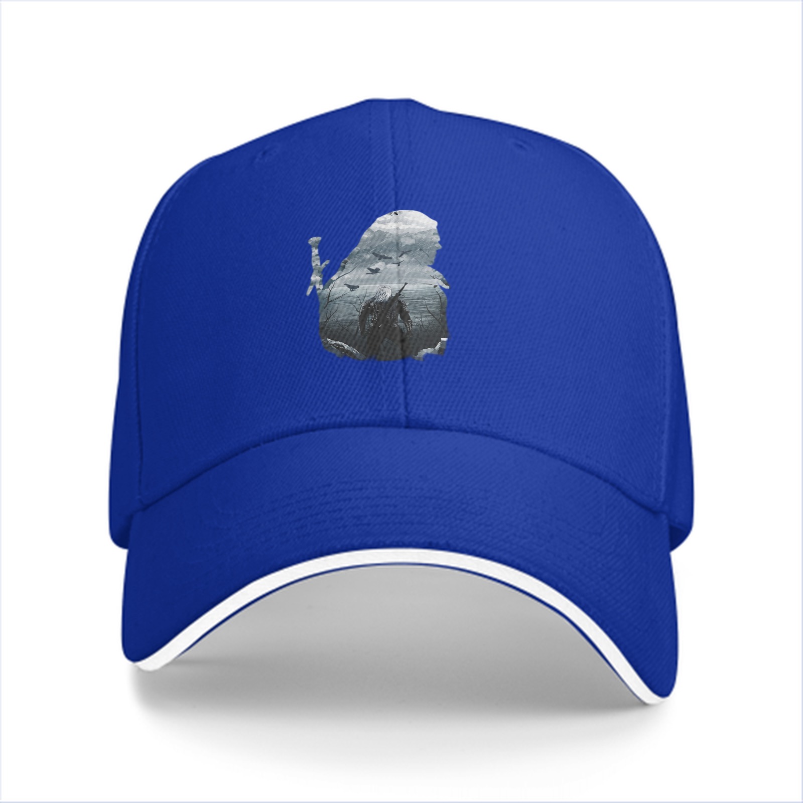 Black baseball cap with hooded warrior silhouette graphic