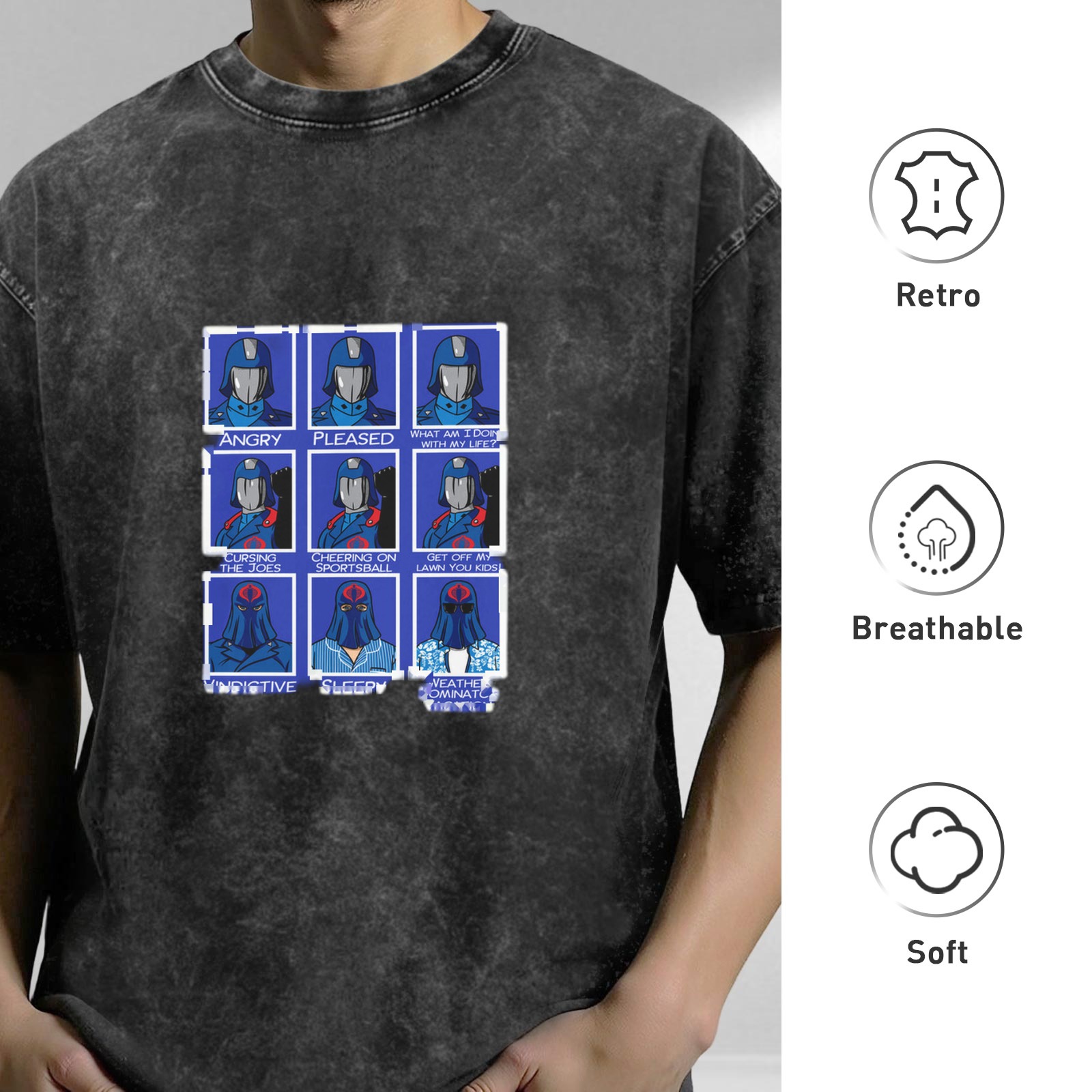 Cobra Commander Emotion Grid Vintage Wash Graphic T-Shirt