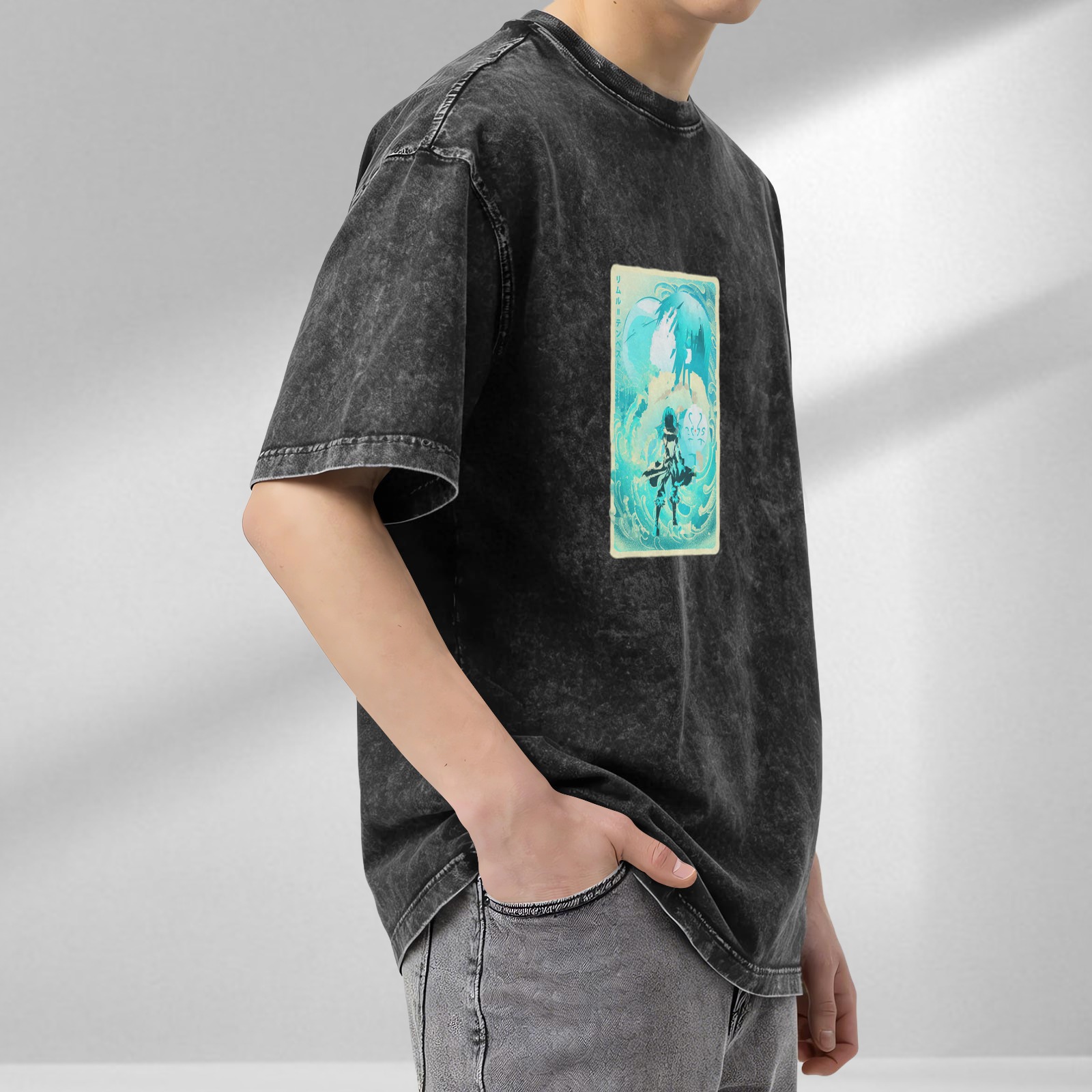 Anime Water Spirit Graphic Vintage Wash T-Shirt