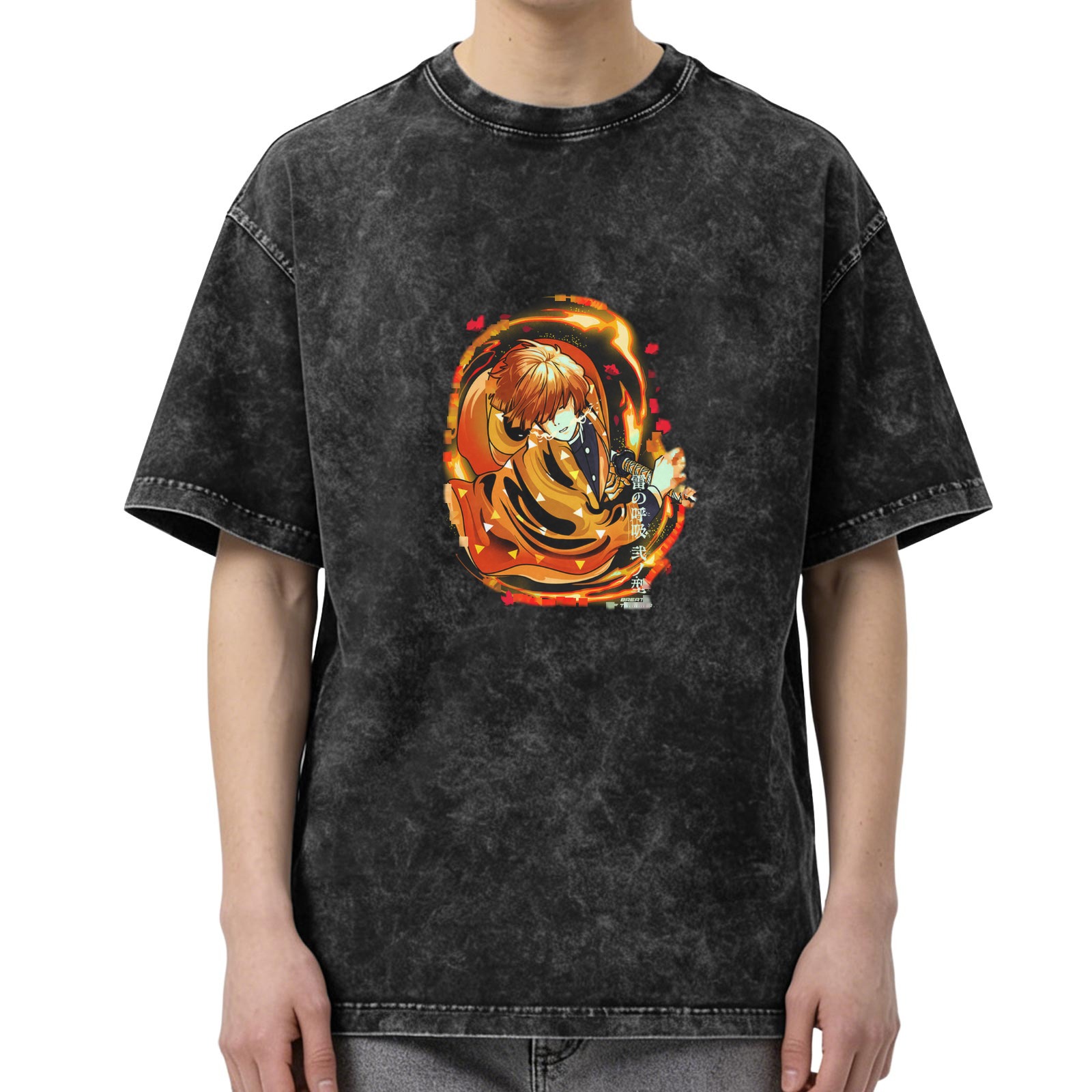 Demon Slayer Zenitsu Agatsuma Graphic Washed Black T-Shirt