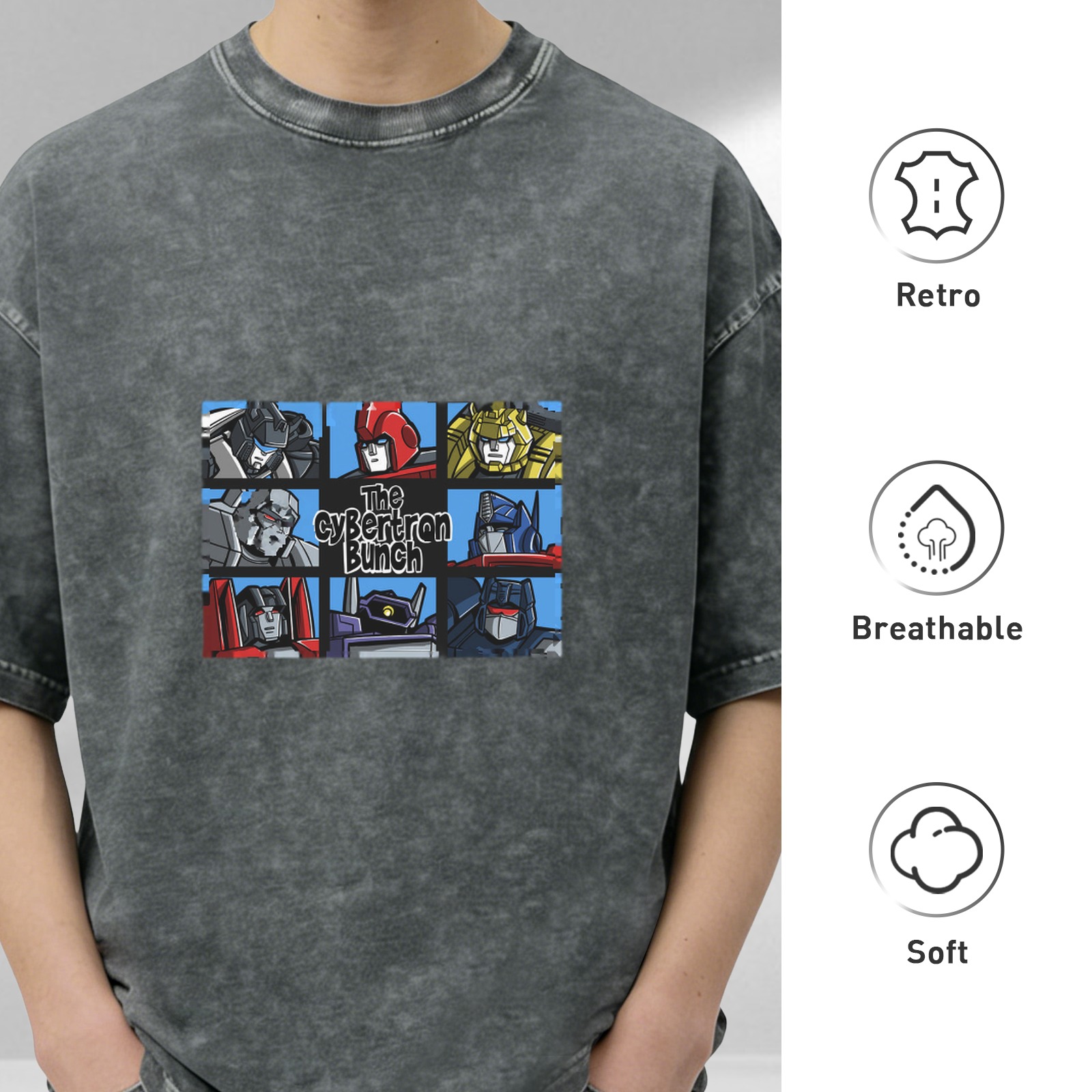 The Cybertron Bunch Transformers Graphic Acid Wash T-Shirt