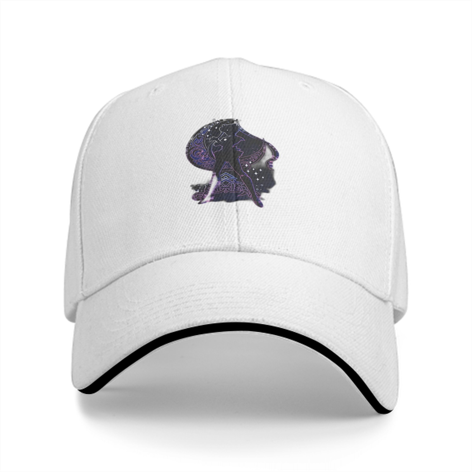 Black baseball cap with galaxy constellation silhouette graphic