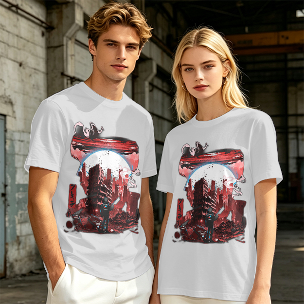 Olive Graphic T-Shirt with Post-Apocalyptic Cityscape Print