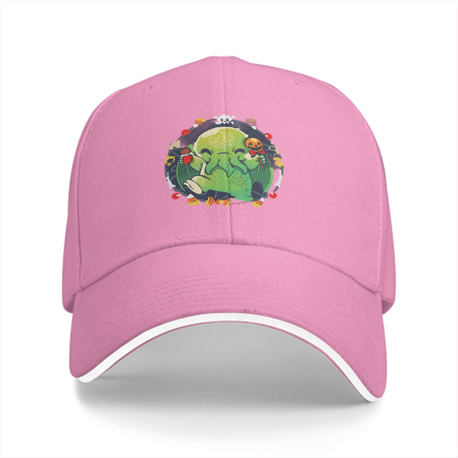 Black Baseball Cap With Cute Halloween Cthulhu Graphic Print