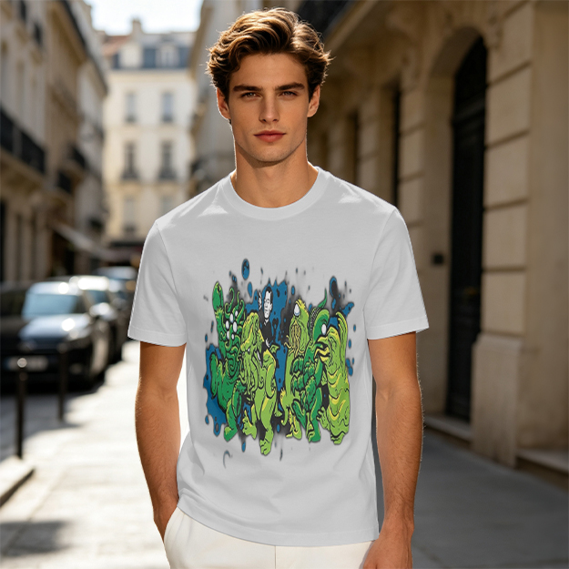 Olive Green T-Shirt With Abstract Green Monster Graphic Print