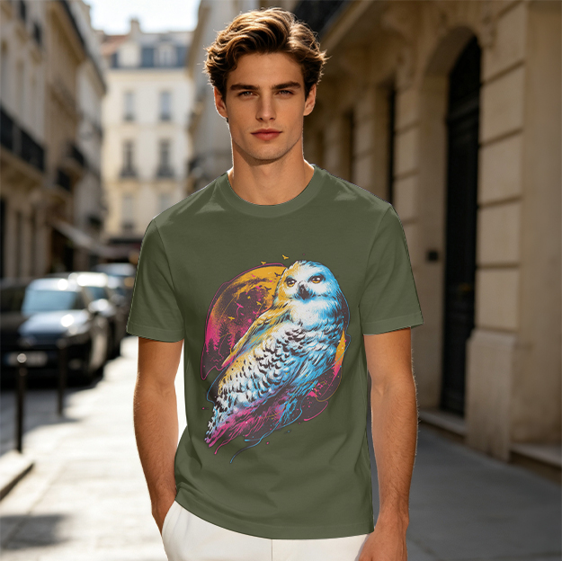 Owl Graphic Print Dark Green Casual T-Shirt