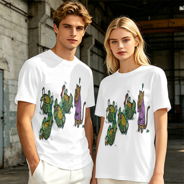 Olive Graphic Tee With Ninja Turtles and Splinter Print