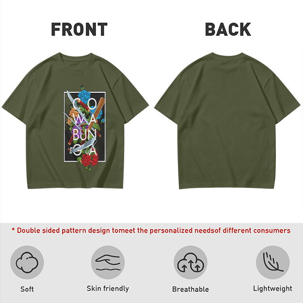 Olive Graphic T-Shirt with Cowabunga Floral Weapon Art