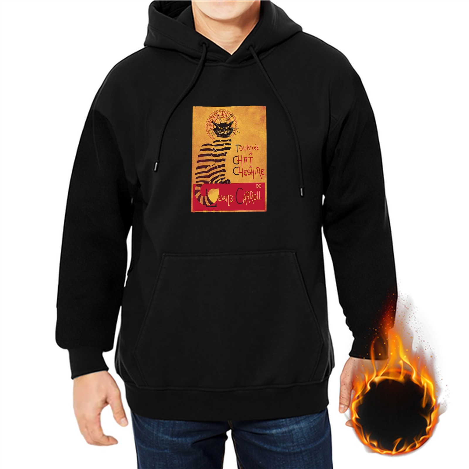 Black Hoodie with Cheshire Cat Alice in Wonderland Print