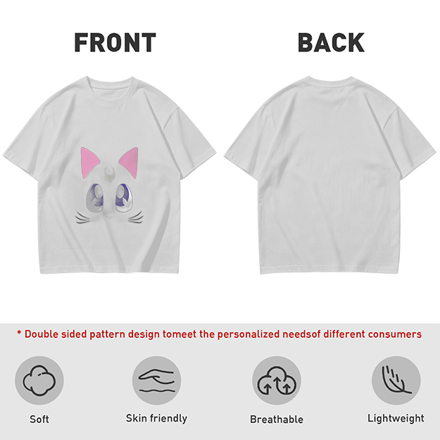 Olive Green T-Shirt With Cute Cat Face Graphic Print