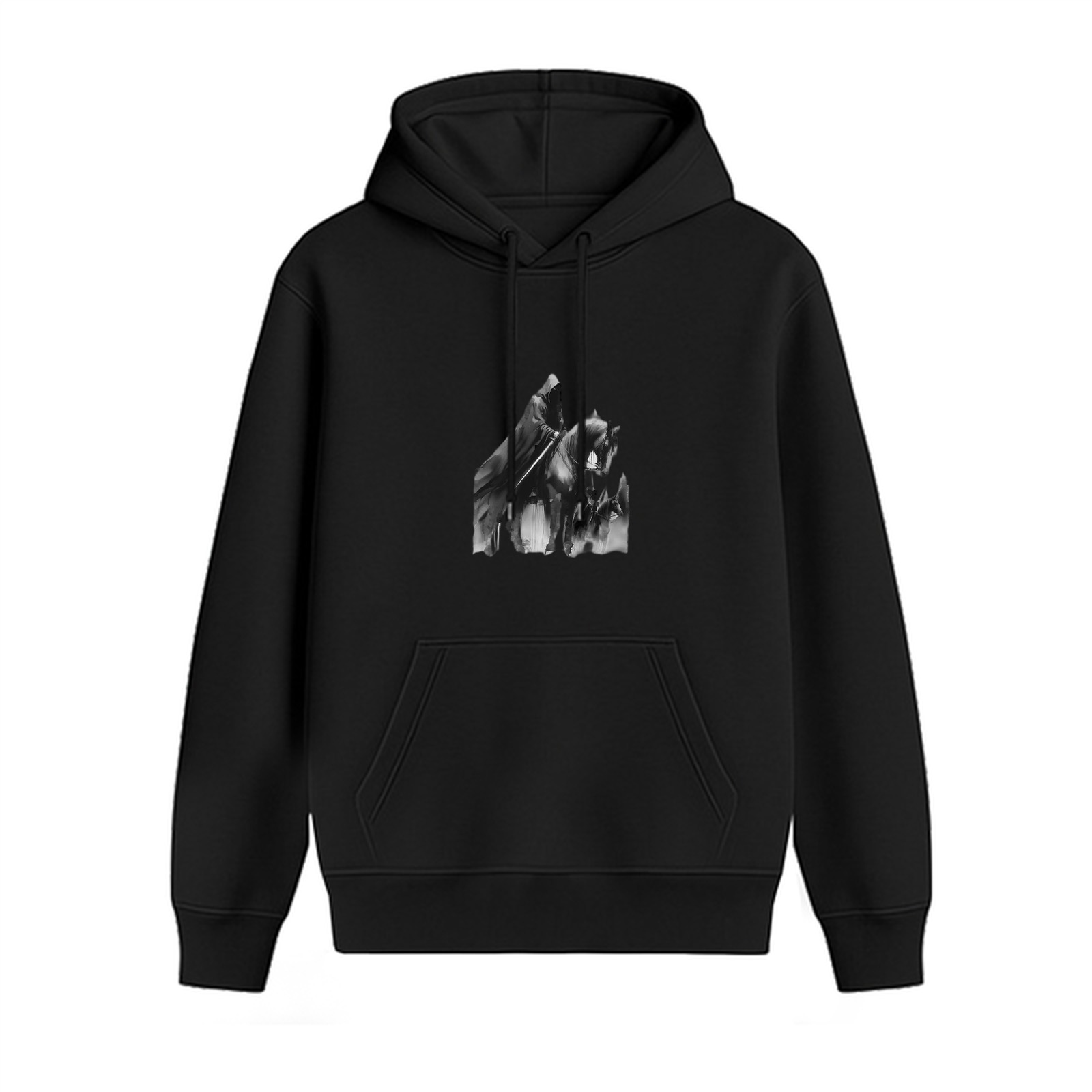 Black Hoodie with Abstract Monochrome Graphic Print