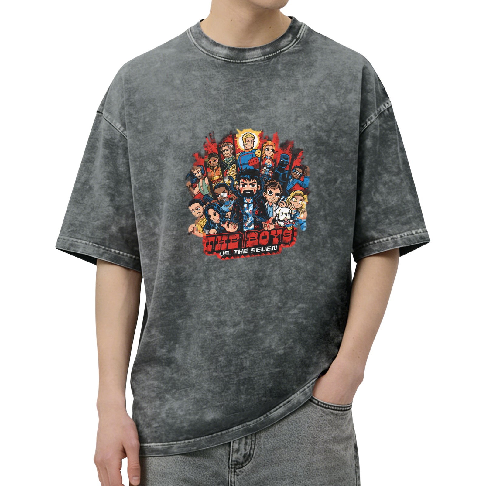 The Boys vs The Seven Cartoon Graphic Stonewashed T-Shirt