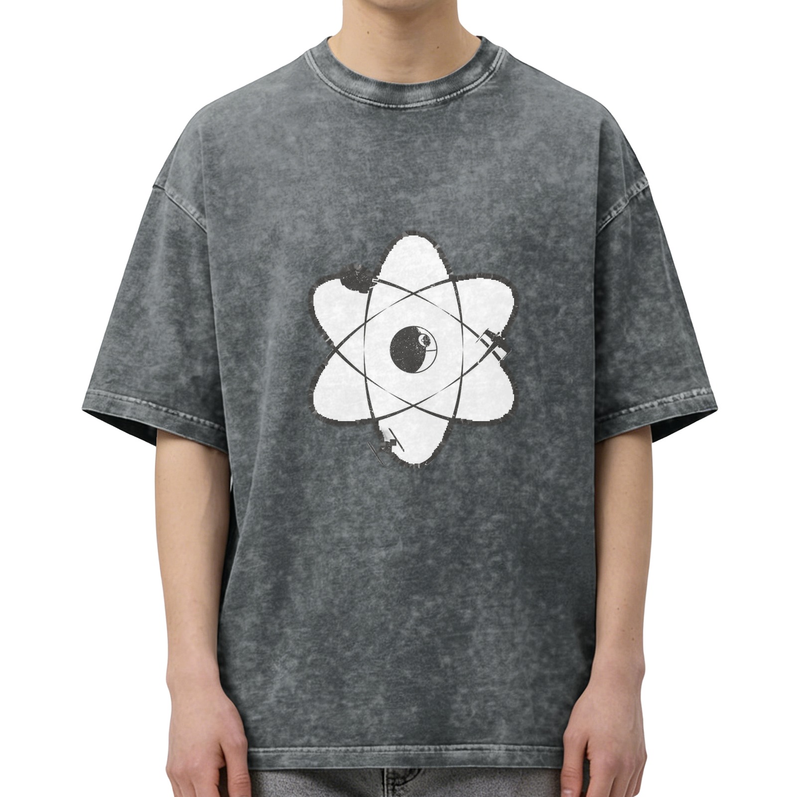 Oversized Acid Wash T-Shirt With Atomic Science Graphic Print