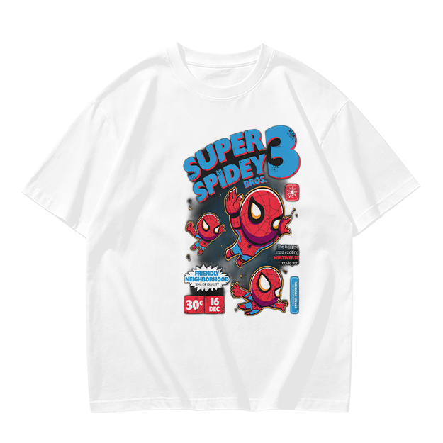 Olive T-shirt with Super Spidey 3 Chibi Spider-Man Graphic