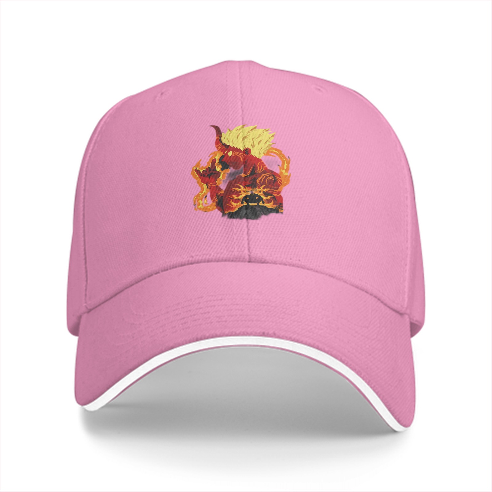 Black Baseball Cap With Fiery Lion Beast Graphic Print