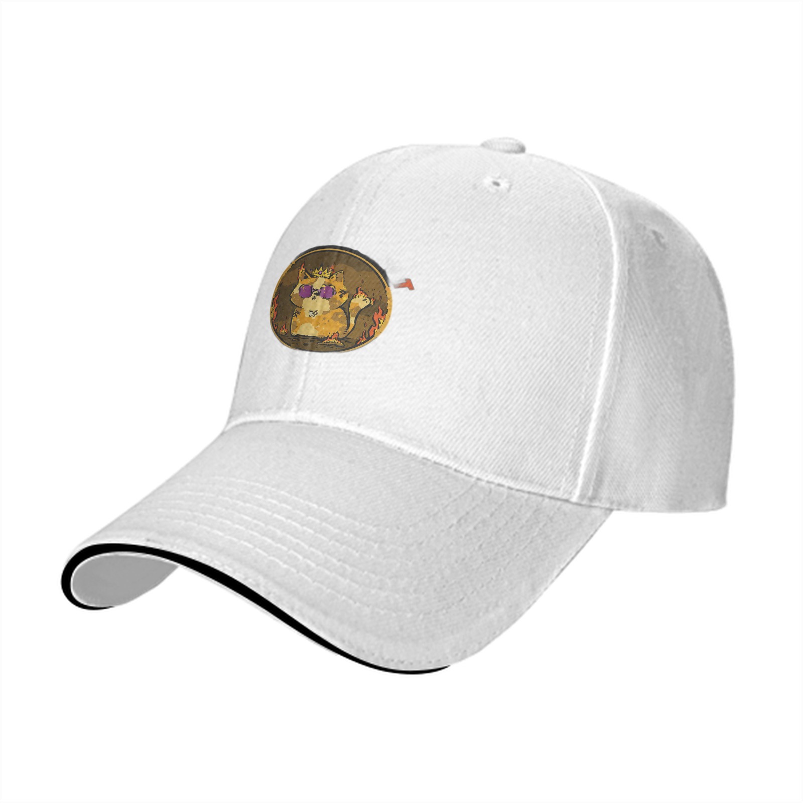 Black Baseball Cap With Cool Demon Cat Graphic Print