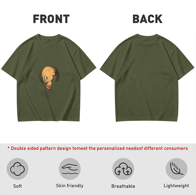 Olive Green T-Shirt With Abstract Skull Graphic Print