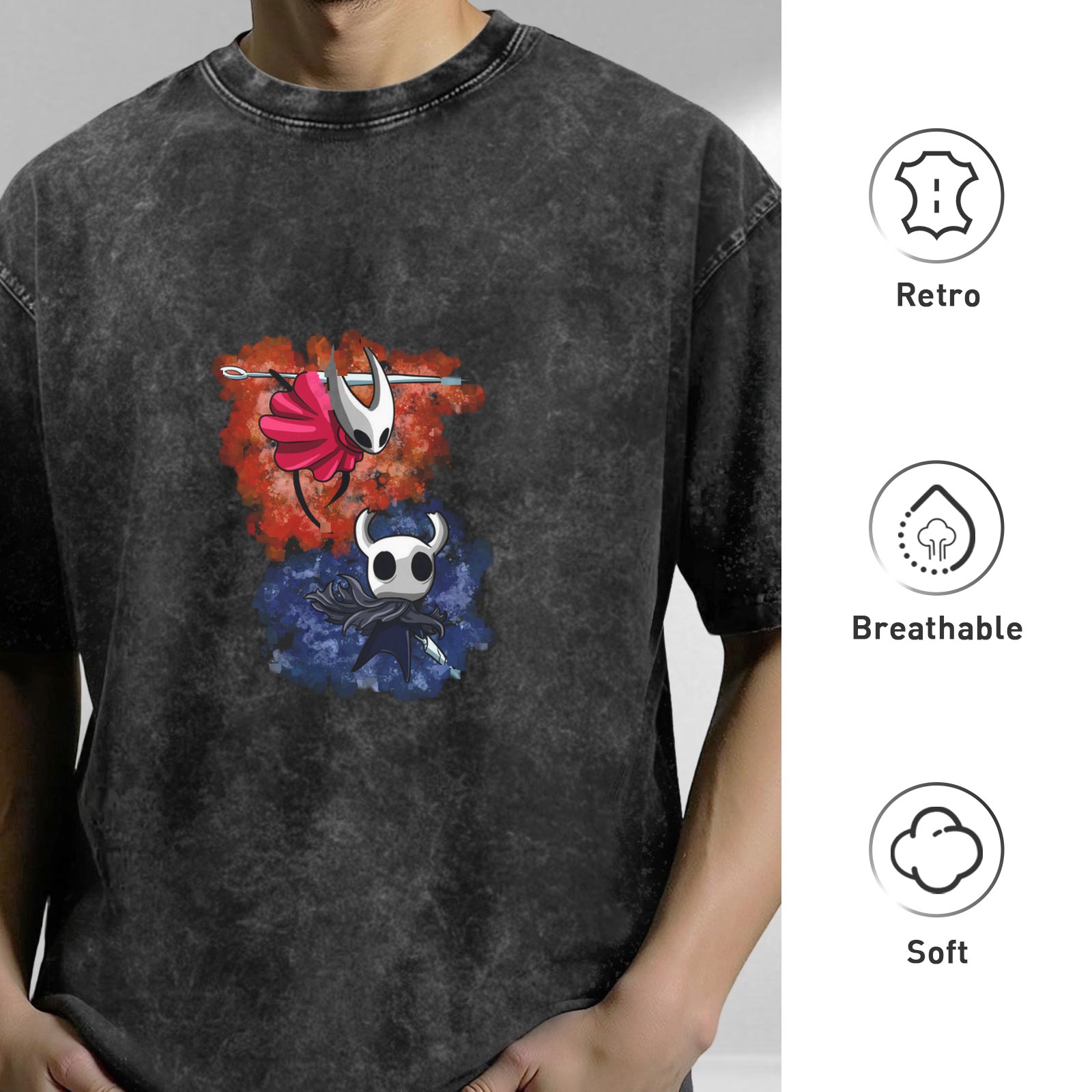 Hollow Knight Themed Washed Black Graphic T-Shirt