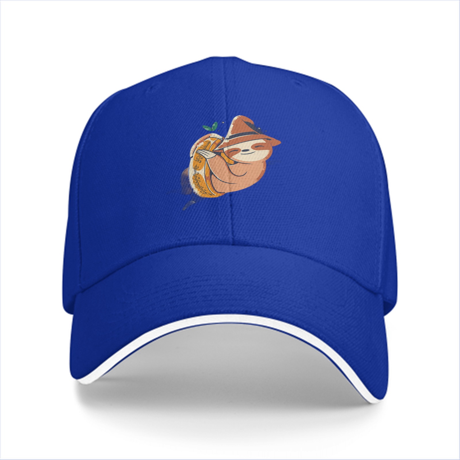 Black Baseball Cap With Cute Sloth Hugging Pumpkin Print