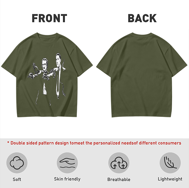 Olive T-shirt with Gothic author illustration print