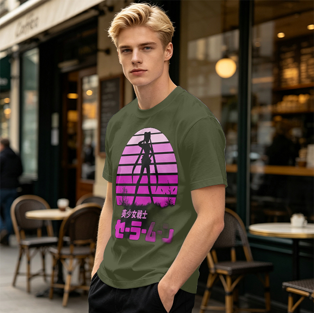 Sailor Moon Anime Silhouette Retro Sunset Graphic T-Shirt