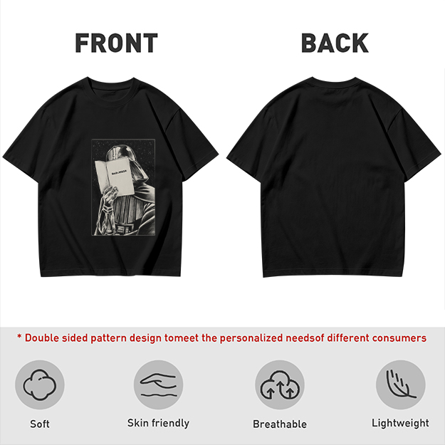 Olive T-shirt with Darth Vader reading a book graphic