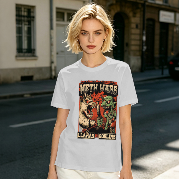 Meth Wars Llamas vs Goblins Graphic T-Shirt