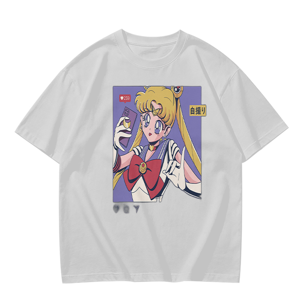 Olive T-shirt with Sailor Moon Selfie Anime Print
