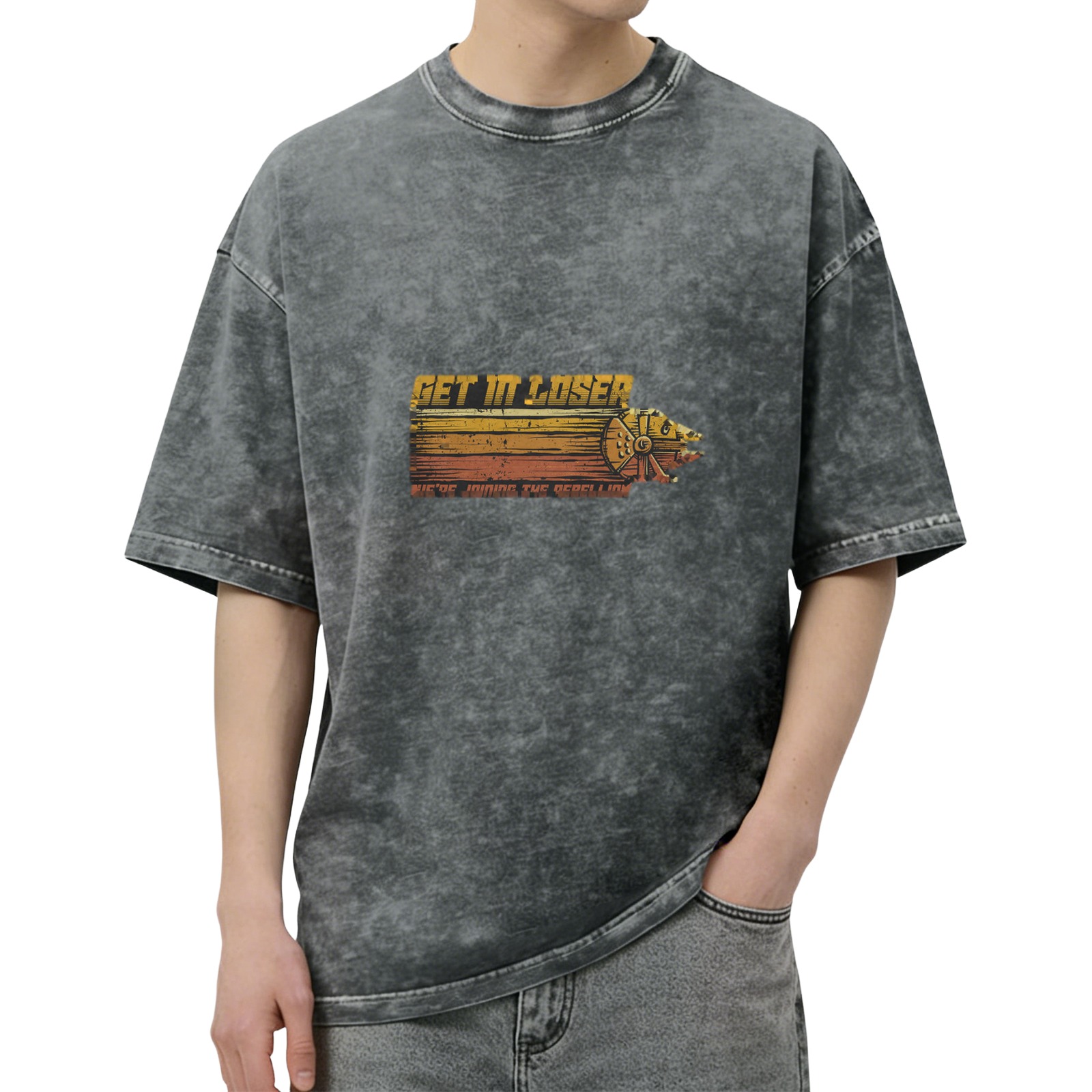 Star Wars themed 'Get In Loser We're Joining The Rebellion' graphic acid wash oversized short sleeve t-shirt