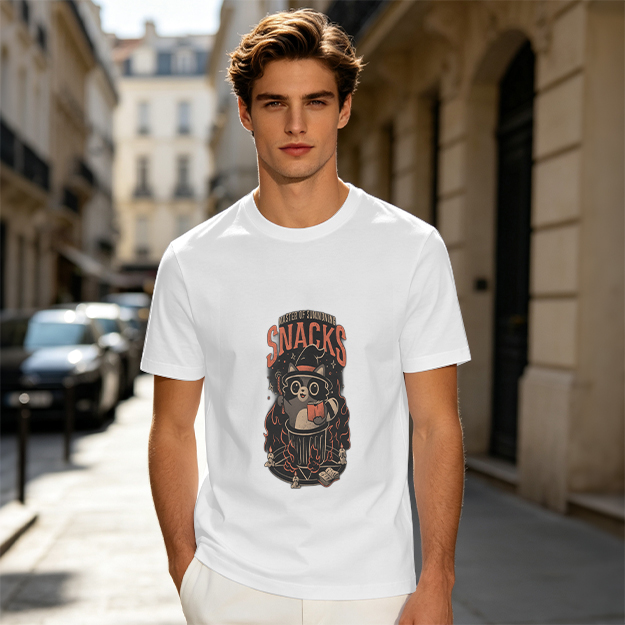 Olive T-Shirt With Raccoon Wizard Snacks Graphic Print