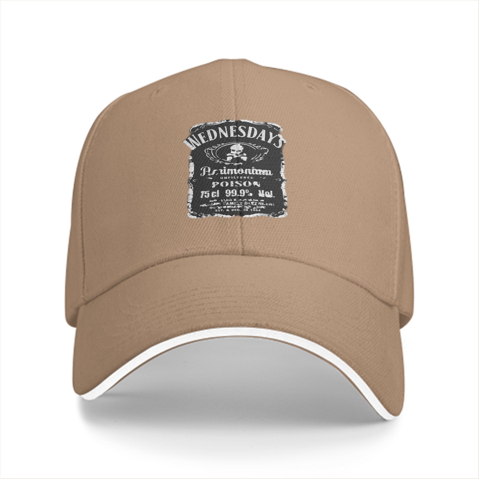 Black baseball cap with Wednesday's Poison label graphic