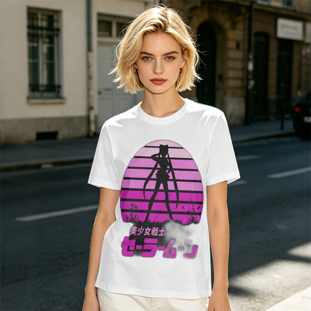 Sailor Moon Anime Silhouette Retro Sunset Graphic T-Shirt